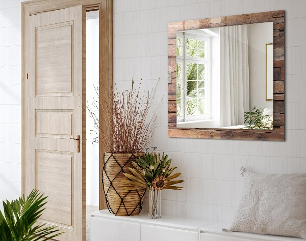 Rektangulär spegel med tryckt ram Vägg klädd med träpaneler