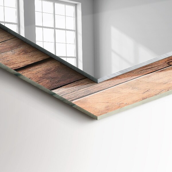 Rektangulär spegel med tryckt ram Vägg klädd med träpaneler