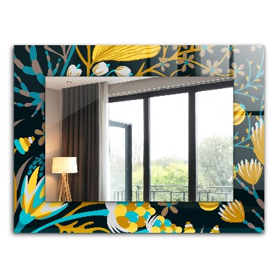 Rektangulär spegel med tryckt ram Kronbladsmotiv