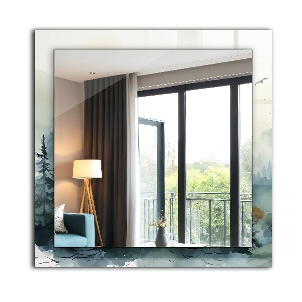 Spegel med tryck Blommor lämnar fåglar