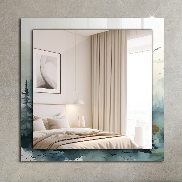 Spegel med tryck Blommor lämnar fåglar