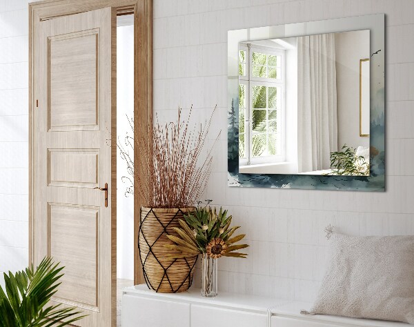 Spegel med tryck Blommor lämnar fåglar