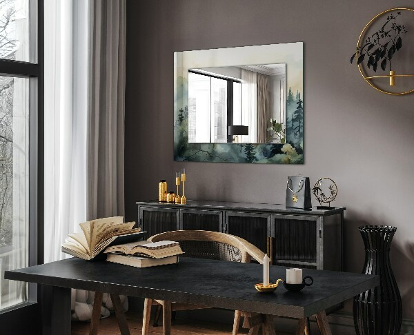 Spegel med tryck Blommor lämnar fåglar