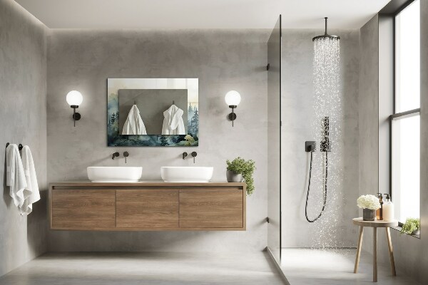 Spegel med tryck Blommor lämnar fåglar