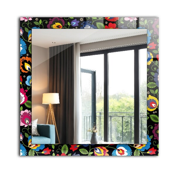 Spegel med tryckt ram Blommor och frukter