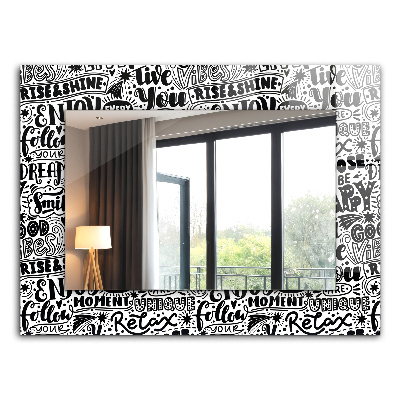 Spegel med tryckt ram Diagonala linjer på trä