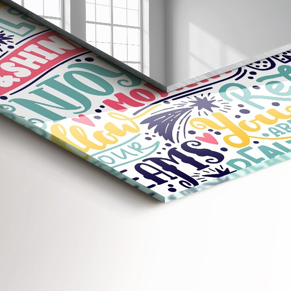 Rektangulär spegel med tryckt ram Abstrakta motiv i orange