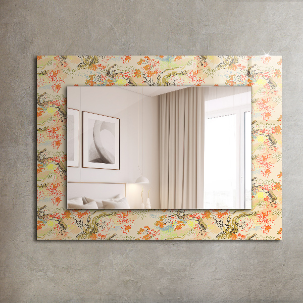 Rektangulär spegel med tryckt ram Svart och vitt geometriskt mönster