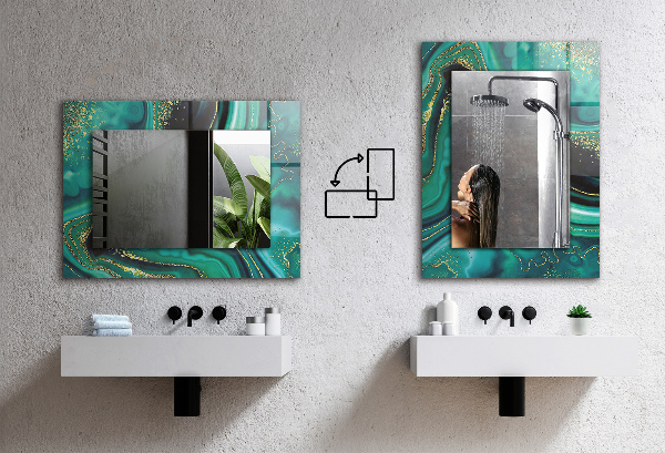 Rektangulär spegel med tryckt ram Ginkgo Mist