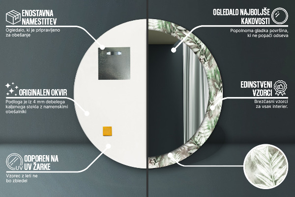 Rund spegel vägg Akvarell blad