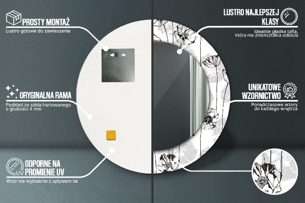 Rund spegel vägg Vallmo blommor