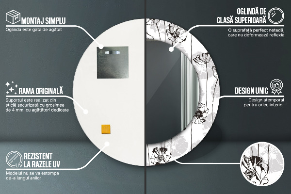 Rund spegel vägg Vallmo blommor