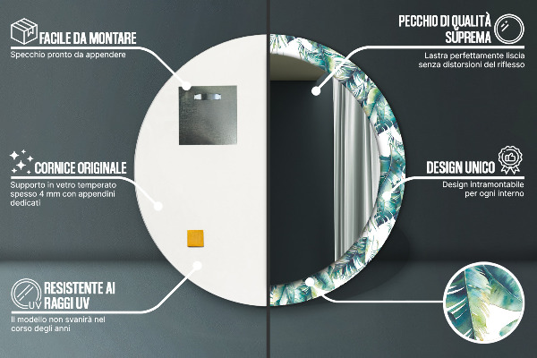 Rund spegel dekorativ Blad