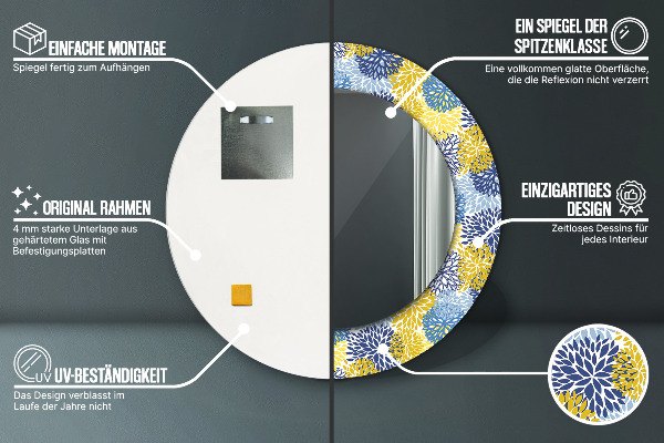 Rund spegel dekorativ Blå blommor