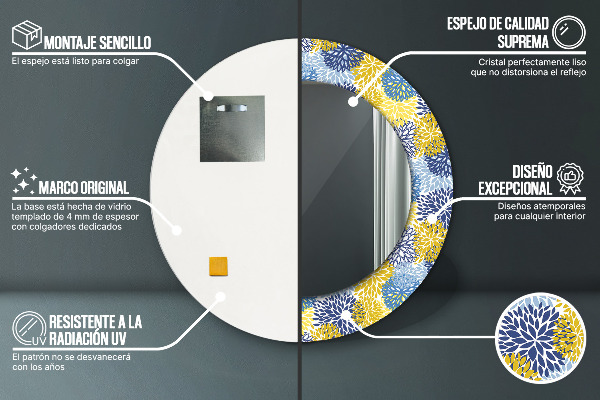 Rund spegel dekorativ Blå blommor