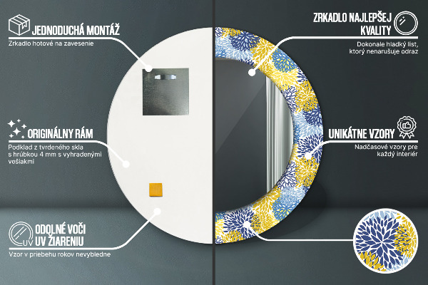 Rund spegel dekorativ Blå blommor