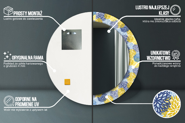 Rund spegel dekorativ Blå blommor