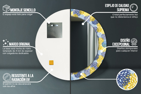 Rund spegel dekorativ Blå blommor