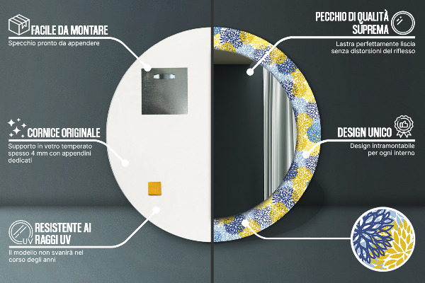Rund spegel dekorativ Blå blommor