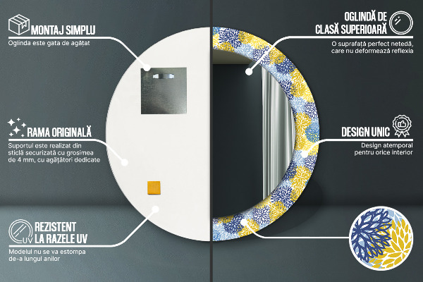 Rund spegel dekorativ Blå blommor