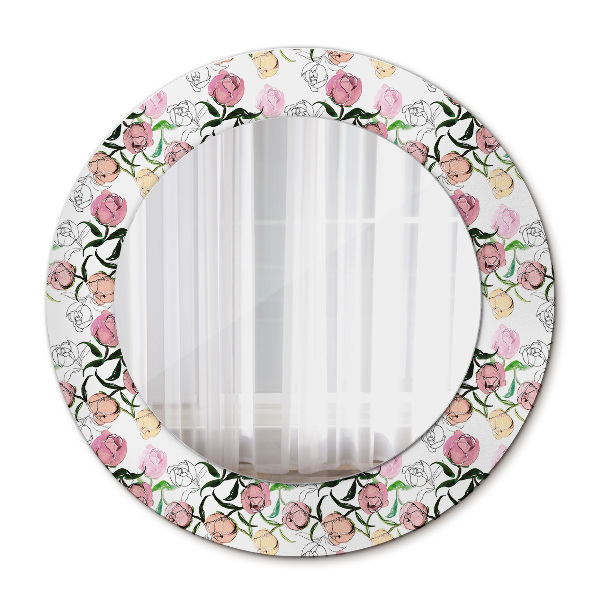 Rund spegel dekorativ Pionknoppar