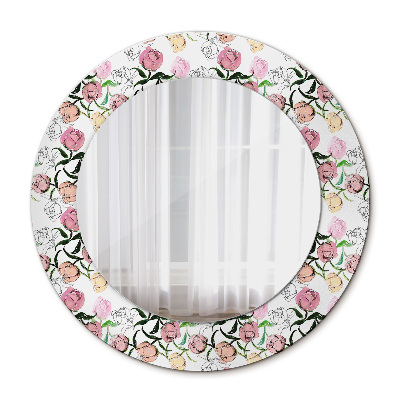 Rund spegel dekorativ Pionknoppar