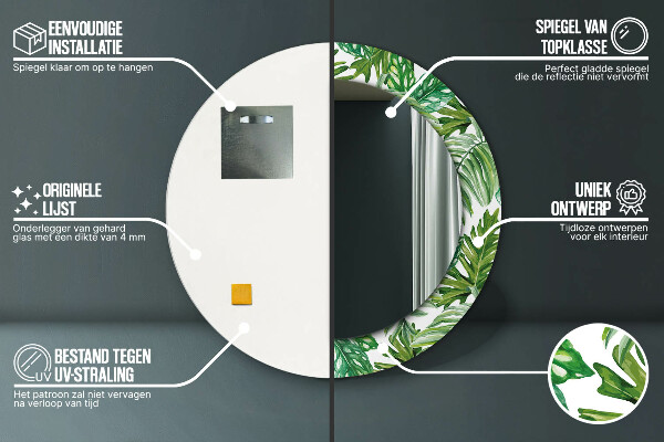 Rund spegel dekorativ Djungellöv