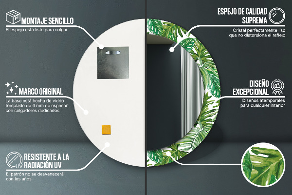 Rund spegel dekorativ Djungellöv