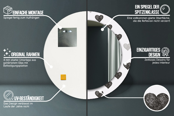 Rund spegel dekorativ Abstrakta hjärtan