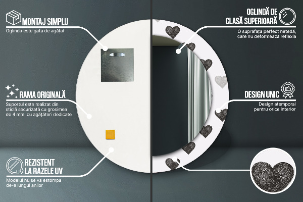 Rund spegel dekorativ Abstrakta hjärtan
