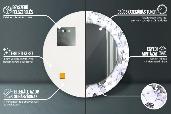 Rund spegel dekorativ Blå rosor