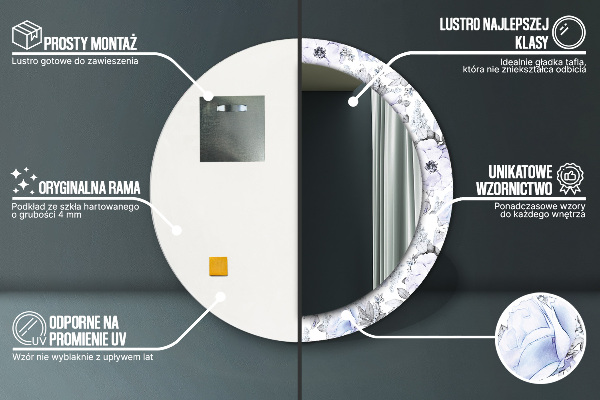 Rund spegel dekorativ Blå rosor