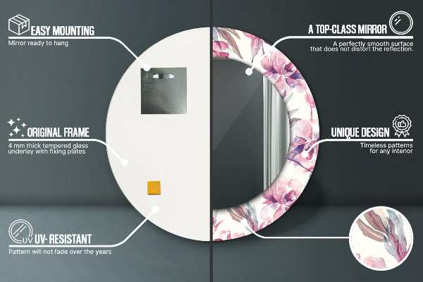 Rund spegel dekorativ Pioner blommar