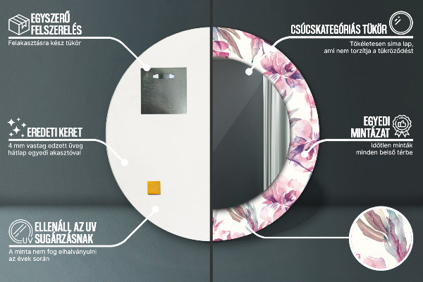 Rund spegel dekorativ Pioner blommar