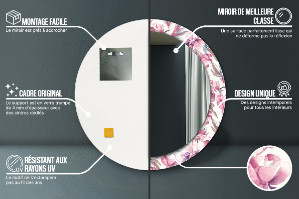 Rund spegel dekorativ Pioner blommar