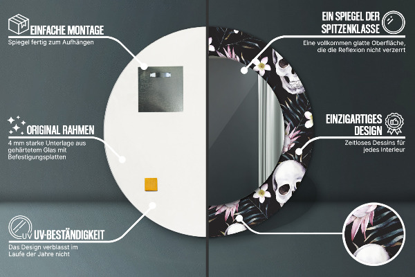Rund spegel dekorativ Skalle blommor