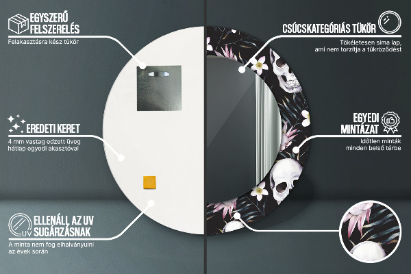 Rund spegel dekorativ Skalle blommor