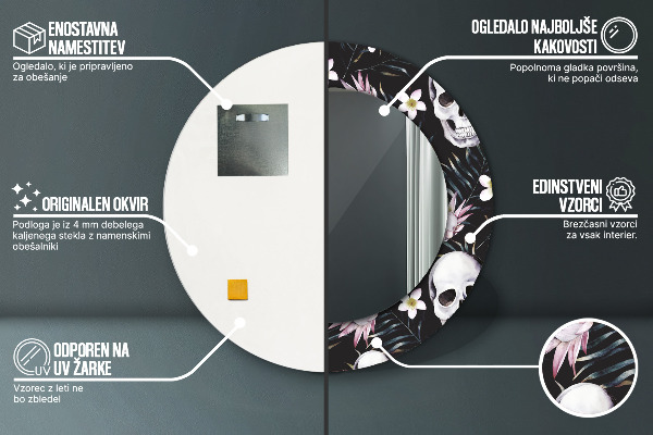 Rund spegel dekorativ Skalle blommor