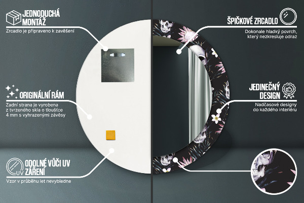 Rund spegel dekorativ Skalle blommor