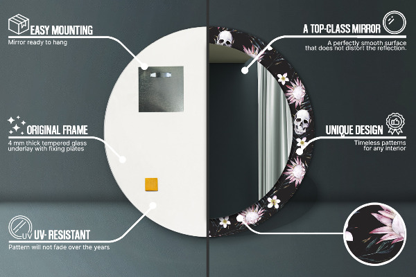 Rund spegel dekorativ Skalle blommor