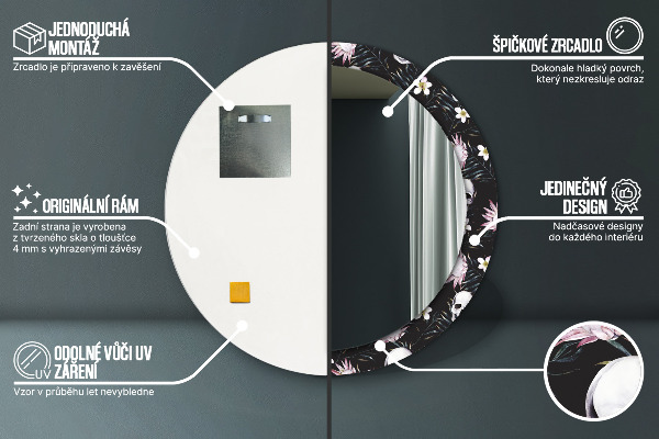 Rund spegel dekorativ Skalle blommor