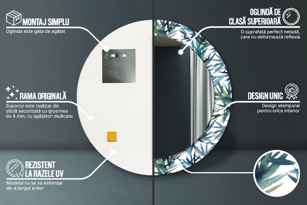 Rund spegel dekorativ Blå palmer