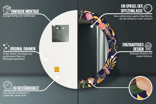 Rund spegel dekorativ Akvarellväxter