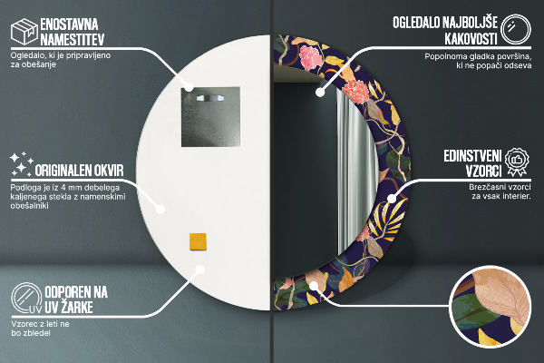 Rund spegel dekorativ Akvarellväxter