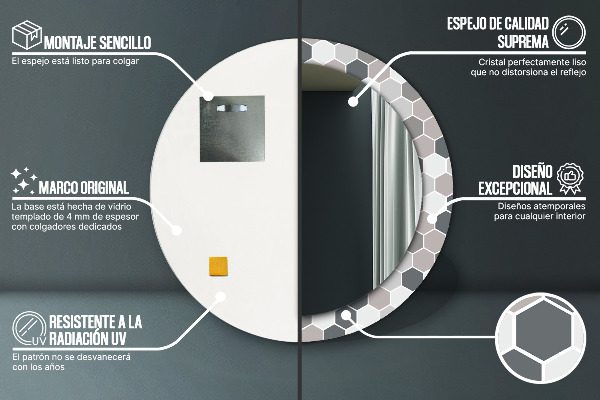 Rund spegel spektakulär Sexkantigt mönster