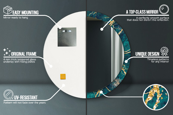 Rund spegel spektakulär Grön malakitmarmor