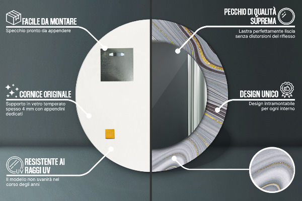 Rund spegel spektakulär Grå marmor