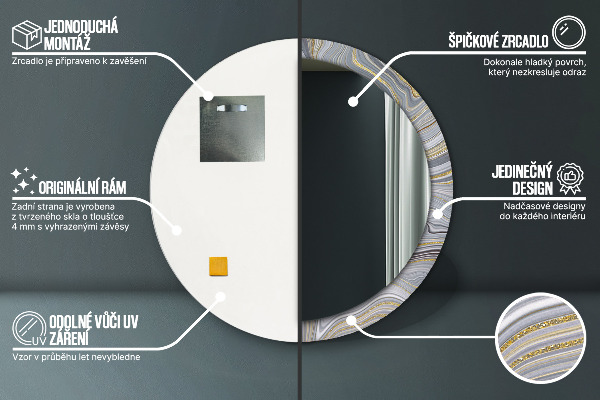 Rund spegel spektakulär Grå marmor