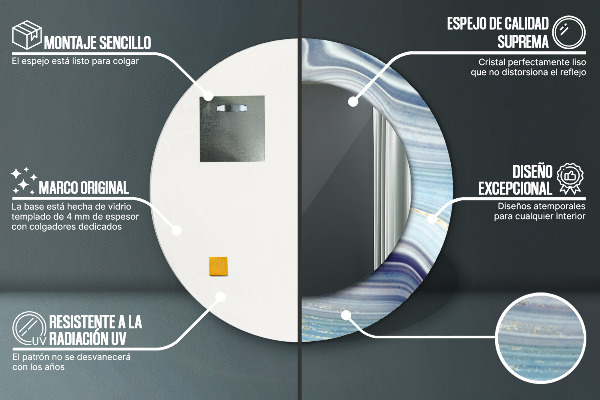 Rund spegel spektakulär Blå marmor