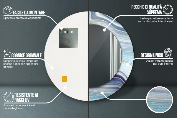 Rund spegel spektakulär Blå marmor